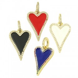 Brass Pendant Heart w/ Zircon & Enamel 18x25mm