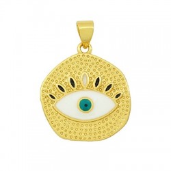 Charm rond en Laiton Émaillé œil Maléfique 19 mm
