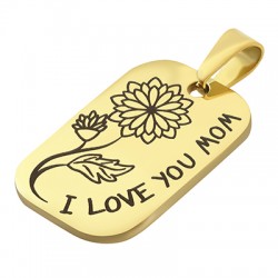 Stainless Steel 304 Tag w/ Flower “I LOVE YOU MOM" 16.5x25mm