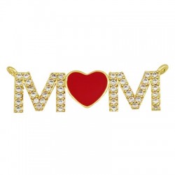 Brass Connector "MOM" Heart w/ Zircon & Enamel 32x10mm