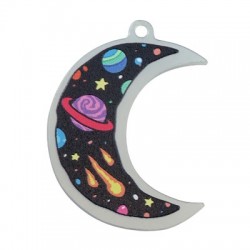 Plexi Acrylic Pendant Moon Space 32x40mm