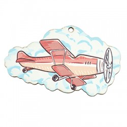 Wooden Pendant Cloud w/ Airplane 80x46mm