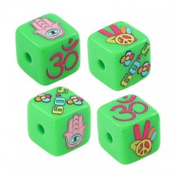 Acrylic Bead Cube w/ Om Hamsa Hand Piece Symbol 15.5mm (Ø3mm)