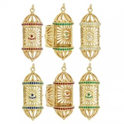 Brass Talisman Openable with Evil Eye & Zircon 17x43mm