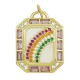 Enameled Brass Charm Octagon Rainbow with Zircon 17x23mm