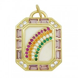 Enameled Brass Charm Octagon Rainbow with Zircon 17x23mm
