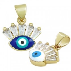 Brass Charm Evil Eye Eyelashes w/ Zircon & Enamel 13x12mm