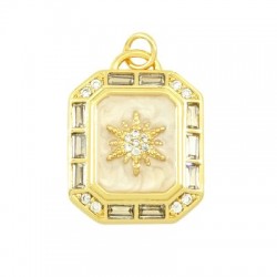 Brass Charm Octagon Star w/ Zircon & Enamel 23x18mm