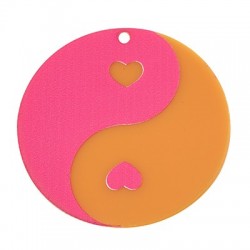 Plexi Acrylic Pendant Round Yin Yang w/ Heart 40mm