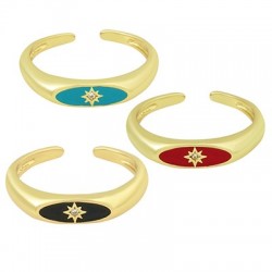 Brass Ring Oval Star w/ Zircon & Enamel 20mm