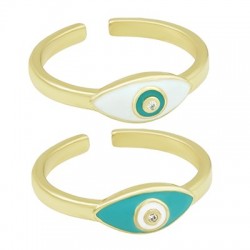 Brass Ring Evil Eye w/ Zircon & Enamel 20mm