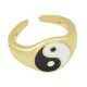 Brass Ring Round Yin Yang w/ Enamel 24mm