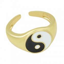 Bague Ronde en Laiton Émaillé Yin Yang 24 mm