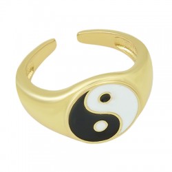 Μεταλλικό Δαχτυλίδι Στρογγυλό Yin Yang με Σμάλτο 24mm