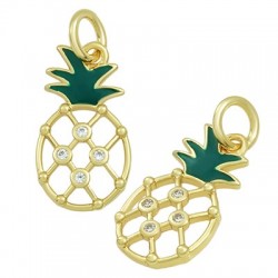 Breloque en Laiton Émaillé Ananas avec Zircon 7 x 12 mm