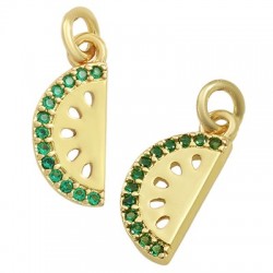 Zircon Brass Charm Watermelon 6x13mm