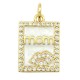 Brass Charm Tag "mom" w/ Lips Zircon & Enamel 11x16mm