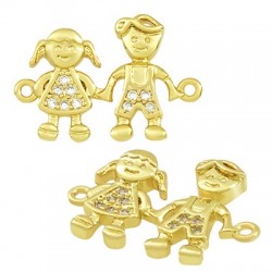 Conector de Metal Latón Niño y Niña con Circonitas 15x13mm