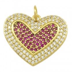 Brass Charm Heart w/ Zircon 20x17mm