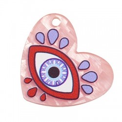 Plexi Acrylic Charm Heart w/ Evil Eye 30x26mm