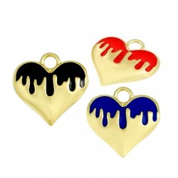 Enameled Brass Charm Heart 20mm