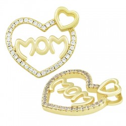 Breloque en Laiton et Zircon en Forme de cœur « MOM » 23 x 21 mm