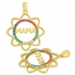 Breloque en Laiton et Zircon en Forme de Fleur « MAMA » 23 mm