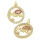 Brass Charm Round "Mama" with Lips & Zircon 14.5mm