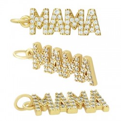 Brass Charm "MAMA" w/ Zircon 21x7mm