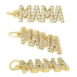 Breloque en Laiton avec Zircone « MAMA » 21 x 7 mm