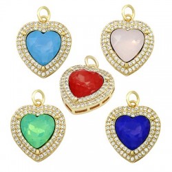 Brass Charm Heart w/ Zircon 16x19mm