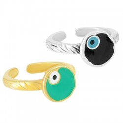 Brass Ring Round Irregular w/ Evil Eye & Enamel 2.7x20mm