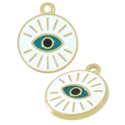 Stainless Steel Charm Round w/ Eye Lines & Enamel 17mm