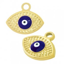 Stainless Steel Charm Evil Eye w/ Beads & Enamel 20x17mm