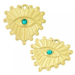 Breloque Cœur avec Œil porte-bonheur & Strass 20mm  en Acier Inoxydable