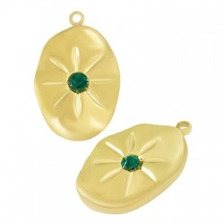 Breloque Ovale  avec Fleur & Strass 14x18mm en Acier Inoxydable