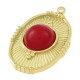 Stainless Steel Charm Oval with Lines Beads & Stone 15x21mm