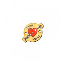 Wooden Connector Oval Heart "I love March" 24x18mm