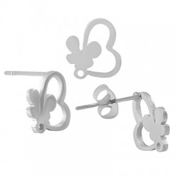 Stainless Steel 304 Earring Heart w/ Butterfly & Clasp 9mm