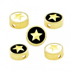 Brass Slider Round w/ Star & Enamel 10mm