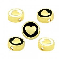 Enameled Brass Slider Round Heart 10mm