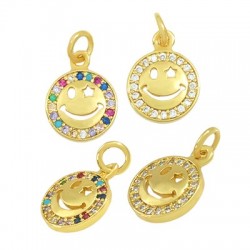 Brass Charm Round Smile Face w/ Zircon 10mm