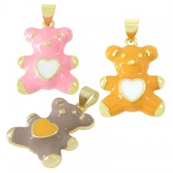 Ciondolo in Ottone Smaltato a Forma di Orso con Cuore 16X20 mm