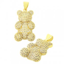 Brass Charm Bear w/ Zircon 23x15mm