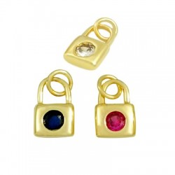 Ciondolo in Ottone a Lucchetto con Zirconi 9x6mm