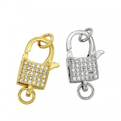 Moschettone in Ottone Lucchetto con Zirconi 11x18mm