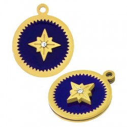 Stainless Steel 304 Charm Round w/ Star & Enamel 15mm