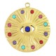 Breloque Ronde avec Œil porte-bonheur & Strass 21mm en Acier Inoxydable 304