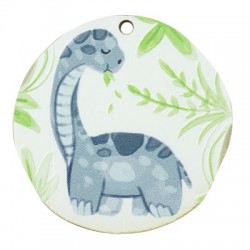 Wooden Pendant Round Dinosaur Brontosaurus 43mm