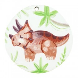 Wooden Pendant Round Dinosaur Trikeratops 43mm